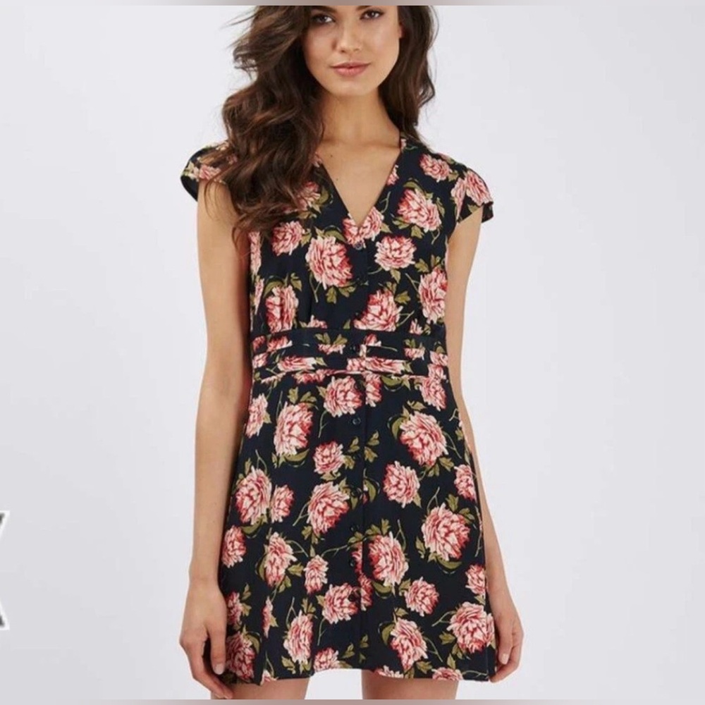 Topshop Floral Tea Button Up Dress
